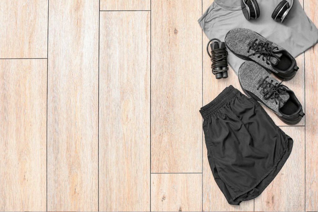 image of sportwear items: shorts, t-shirt, sneakers